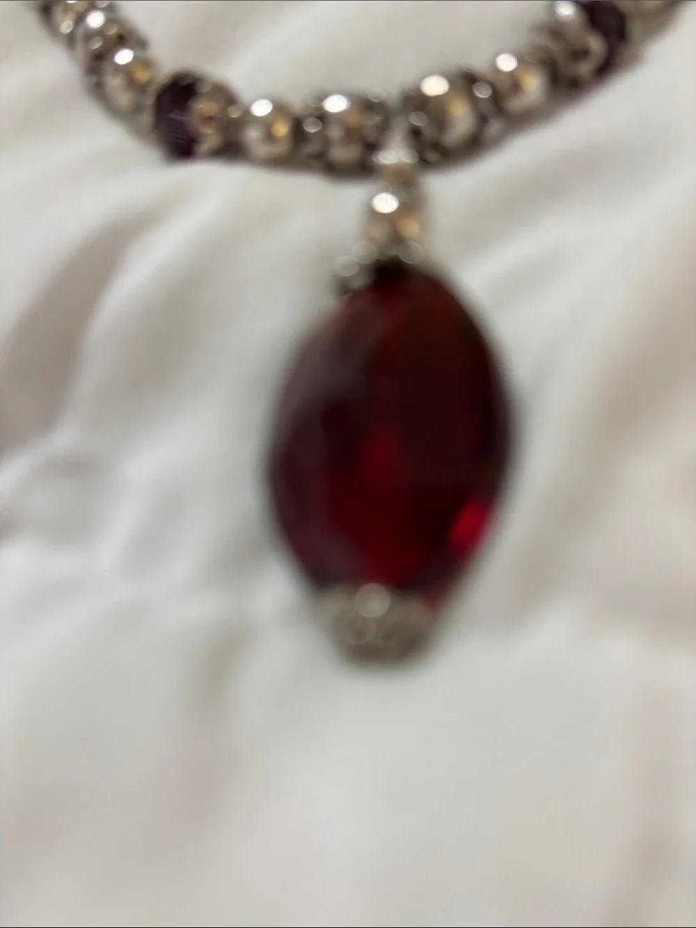 Hand Crafted Silver and Deep Red Bead Necklace with Matching Earrings